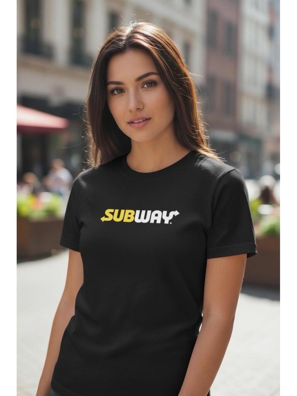 Subway Black Yellow Cotton Uniform T-shirt Restaurant Tee Size Large